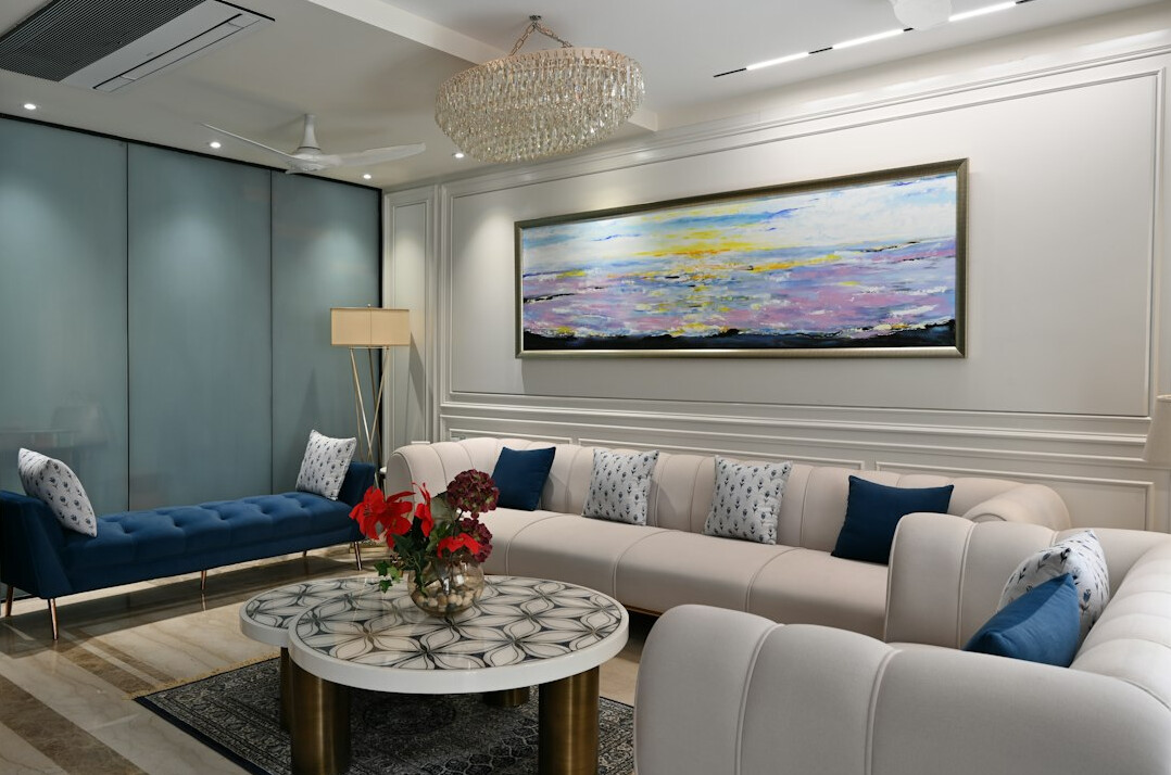 Bright modern office reception area with seating
