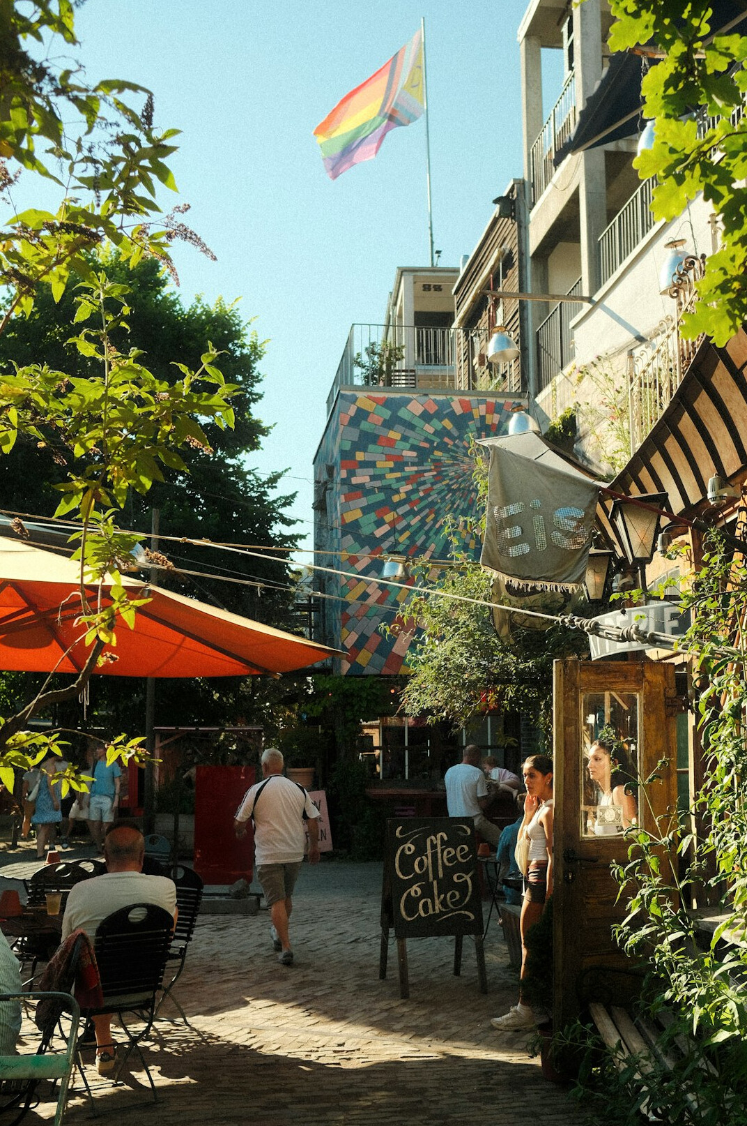 people in german city neighborhood