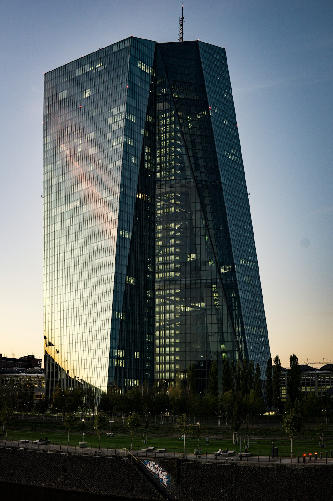 Modern glass office building exterior in a German city